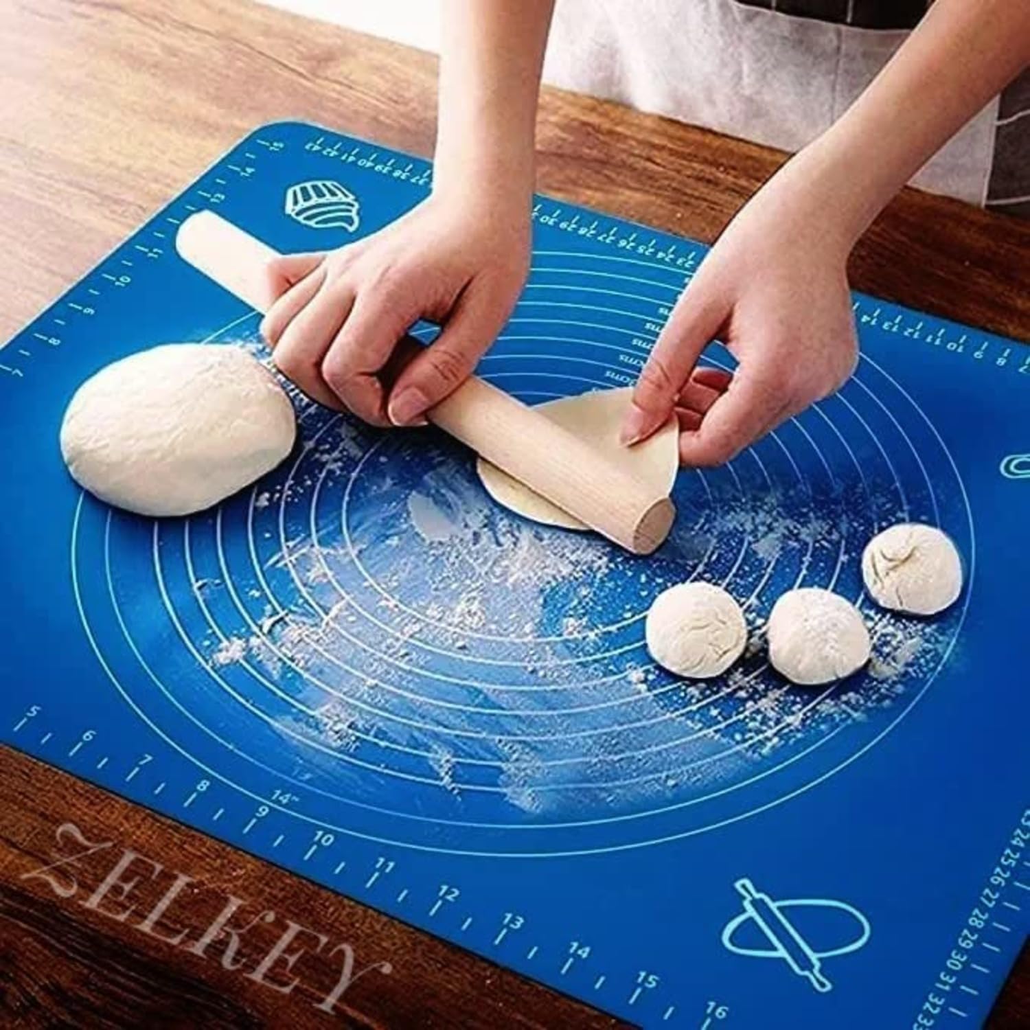ZELKEY Silicon Fondant Rolling Mat or Silicone Baking Sheet Large with Measurements Stretchable for Kitchen Roti Chapati Cake Pad Cooking Dough Atta Kneading Big Size (Color May Vary)
