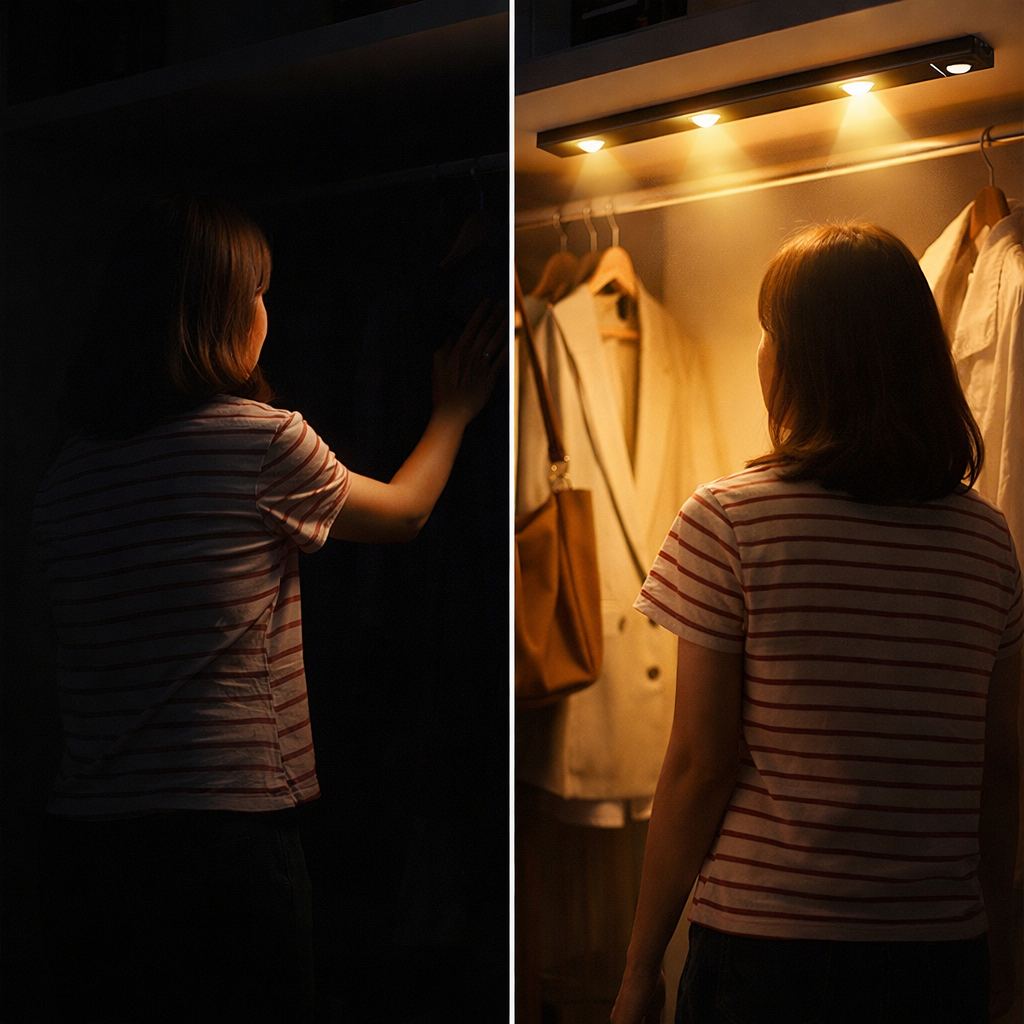 USB Rechargeable LED Motion Sensor Cabinet Light – Auto On/Off, Easy Stick Installation