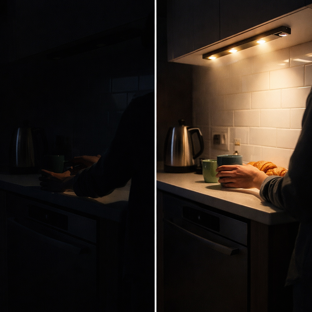 USB Rechargeable LED Motion Sensor Cabinet Light – Auto On/Off, Easy Stick Installation